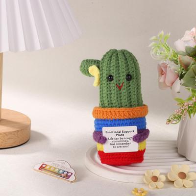 Lustige Häkeln Kaktus Puppe mit Positiver Energie mit Ermutigungskarte Handgefertigt Wolle Gestrickt Emotionale Unterstützung Pflanze Ornament Geschenke