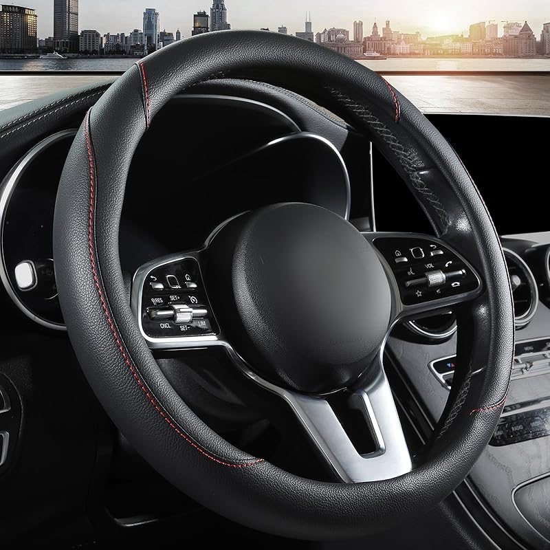 Car Steering Wheel Cover, Microfiber Leather Steering Wheel Cover Red,Universal 15 Inch Anti-Slip Comfortable Steering Wheel Covers Men Women