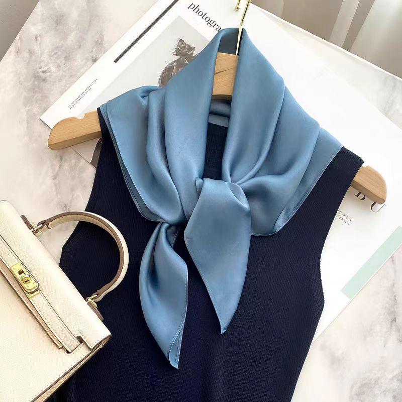 100% Natuurlijke Zijden Sjaal Dames effen Foulard Hoge Kwaliteit Dames Hoofddoek Sjaal Wikkel Vierkant Mode Hijab Bandana Sjaals Y1962YY-Real Silk 65x65cm gray