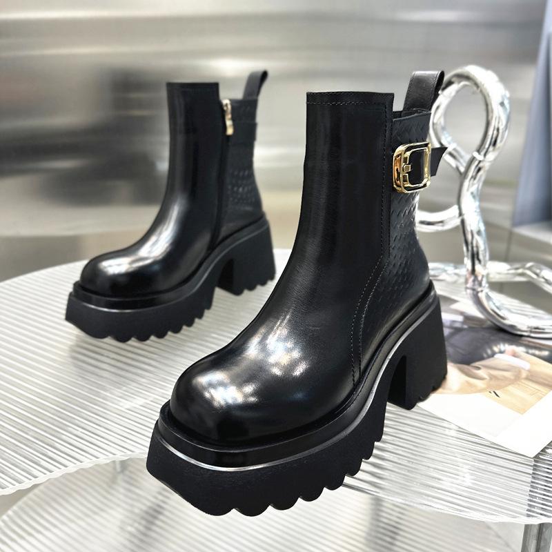 High-heeled short boots women's boots thick-soled autumn and winter new velvet thick-heeled small height-increasing Martin boots
