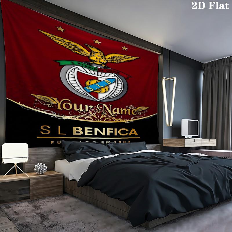 Benfica Eagle Crest Custom Name Wall Tapestry Aesthetic Wall Hanging Printed Fabric Blanket Decorative Tapestries For Bedroom Living Room Home Decor