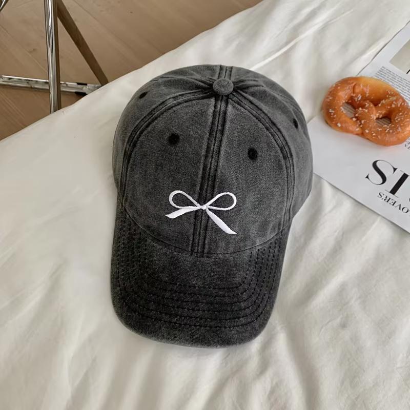 

Рожевий бант Бейсболка для жінок JK Корейська прана бавовна Snapback Hat Літня регульована вишита дівчинка тато шапки