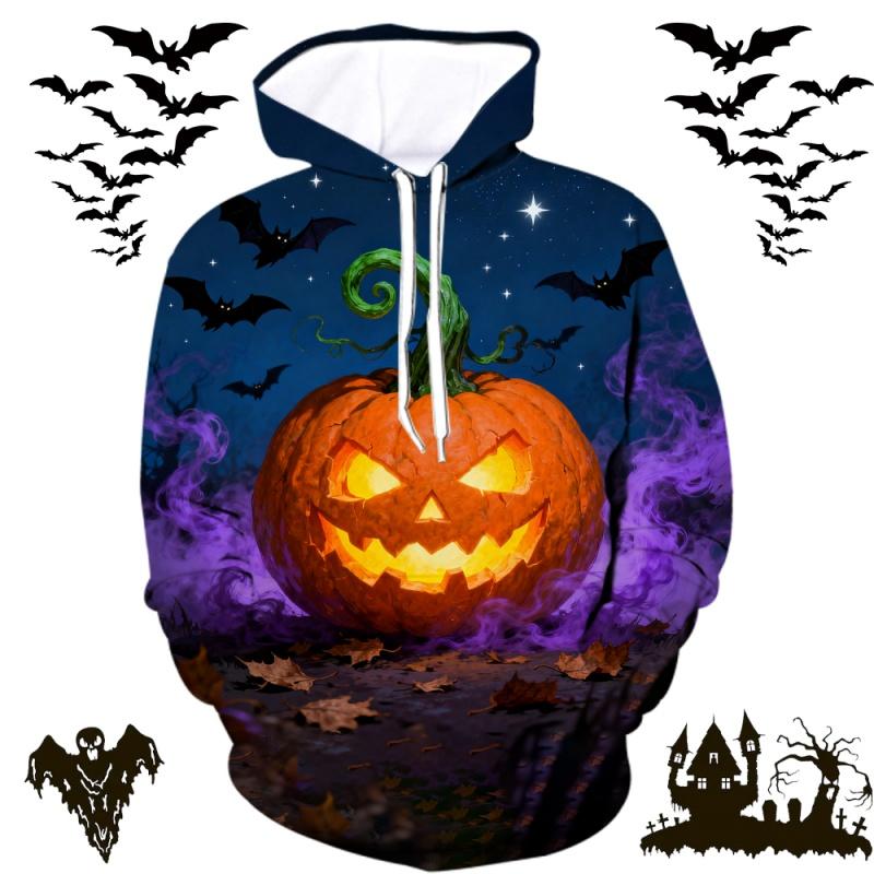 3D Print Halloween Bat Hoodie For Men Women Pumpkin Skull Pattern Long Sleeves Casual Sweatshirt Harajuku Loose Pullover Hoodies