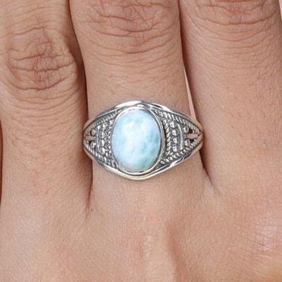 Natural Larimar Gemstone Ring, Solid 925 Sterling Silver, Birthstone Jewelry, Silver Charm Jewelry, Oval Ring