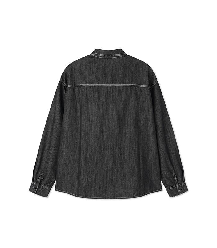 BLACKBROWN Two-Pocket Denim Work Shirt [Black]