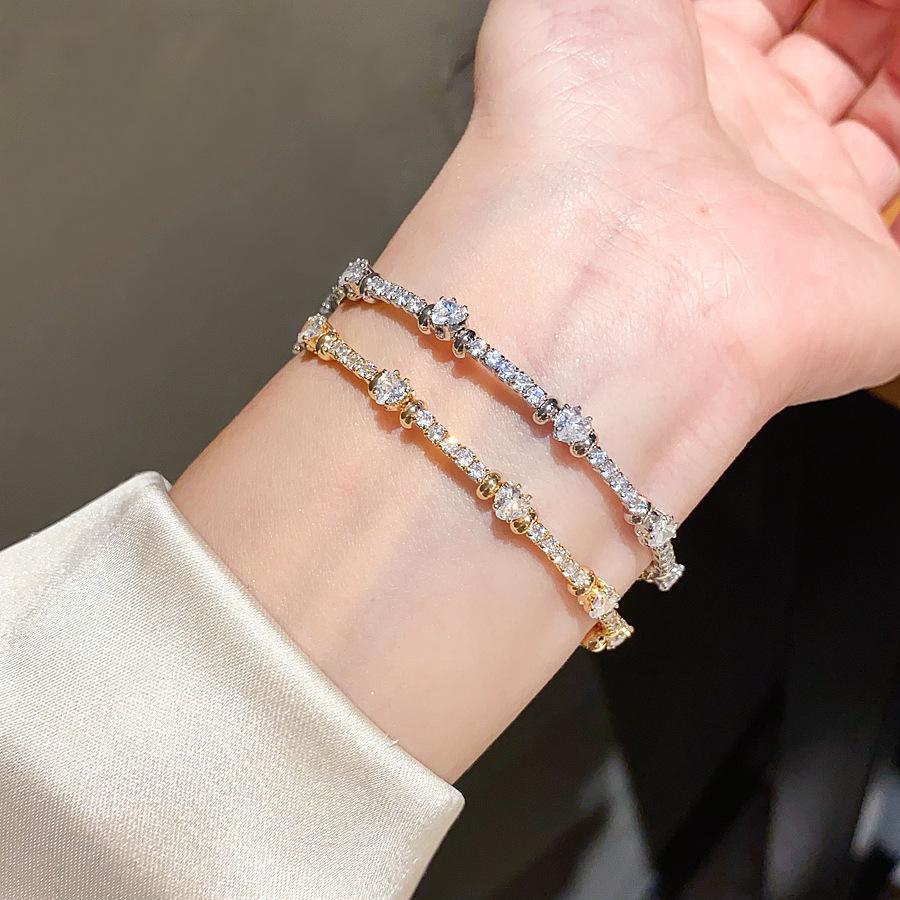 ZAKOL Korean Fashion Sparkling Geometric Heart Zirconia Bracelets for Women Elegant Wedding Party Jewelry Birthday Gift