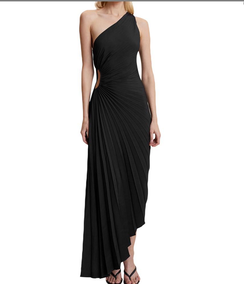 

2026 Women s One-Shoulder Ruched Satin Evening Dress with Hollow-Out Details XXL