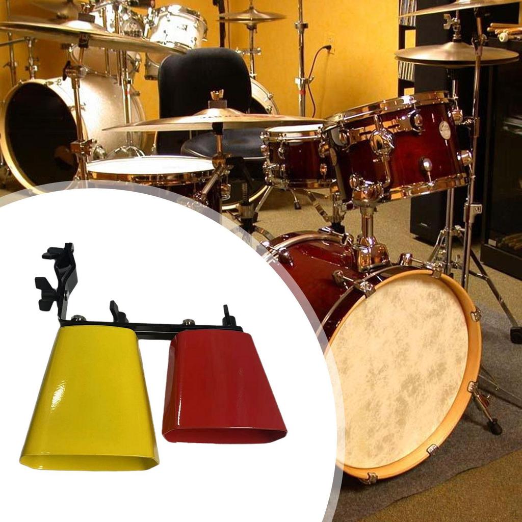 Bicolor Cowbell Double Mounted Bell Knocker Drum Part Percussion Instrument Noise Maker with Mount