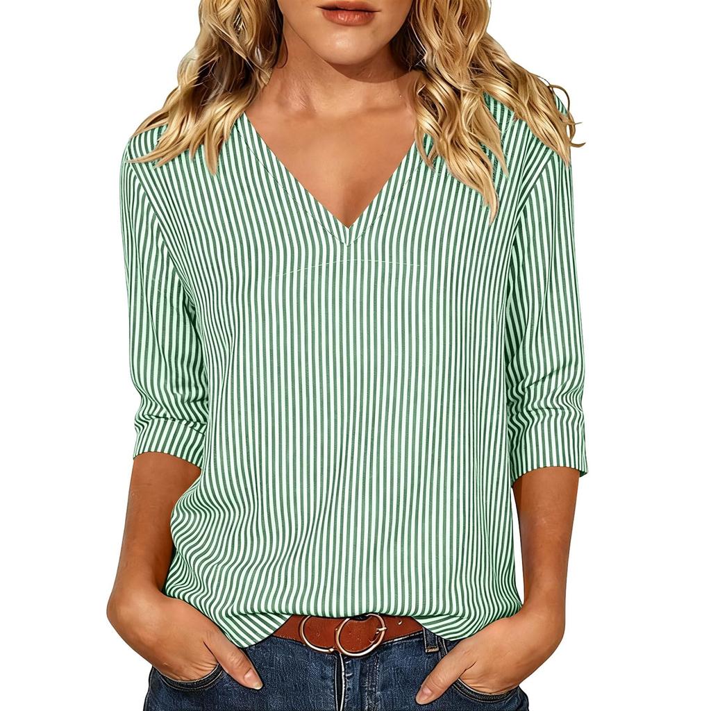 Women's Casual Striped Print Three-Quarter Sleeve Pullover Top