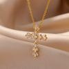 Exquisite Cubic Zirconia Flower Shape&Cross Pendant Necklace for Women Stainless Steel Crystal Cross Necklaces Luxury Jewerly