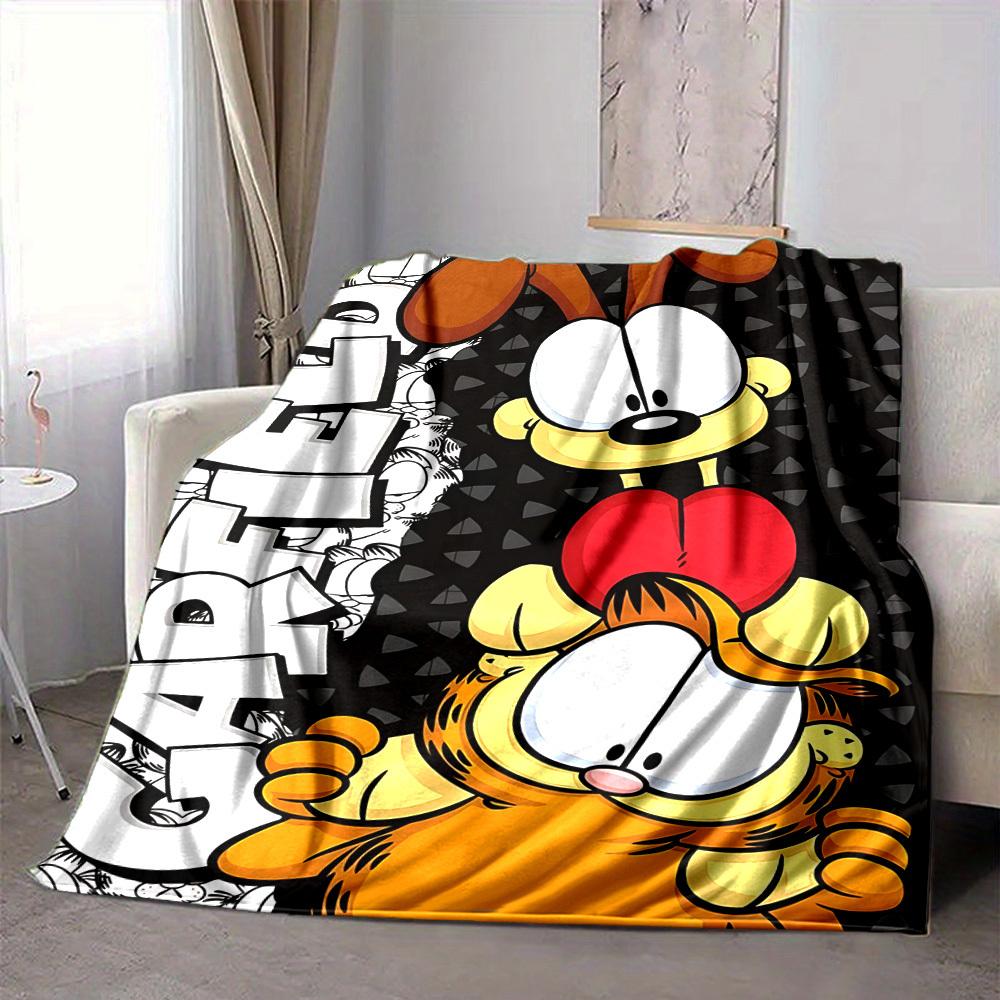 

1pc Garfield Friends Flannel Throw Blanket HD Printed Lightweight Soft Warm All Season Blanket for Sofa, Bed, Travel, Camping Machine Washable 80x120cm
