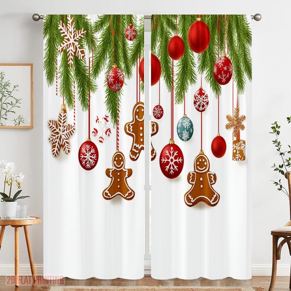 2ks, 2D plošný tisk Závěsy Rolety Vánoční dekorace Závěsné Zimní svátky (2) Všestranný Odolný Polyester