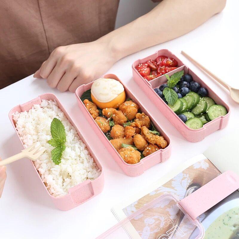 "Japanese-Style Bento Lunch Box for Students and Office Workers - Microwave Safe with Compartments for Salad and Fruit"