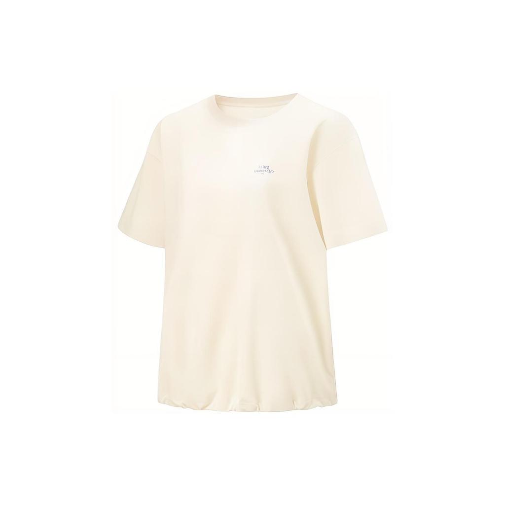 Li-Ning Cool Tea T-Shirt Quick-Dry Cool Casual Round Neck Printed Letter Sports Short Sleeve Women Tops Off-White ATSU590-1