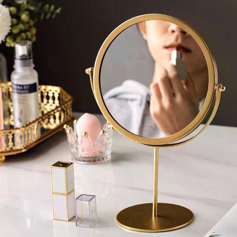 Nordic Gold Round Vanity Mirror For Makeup And Dressing Desk Tabletop Mirrors Home Decor 360°Rotation Adjustable Cosmetic Mirror