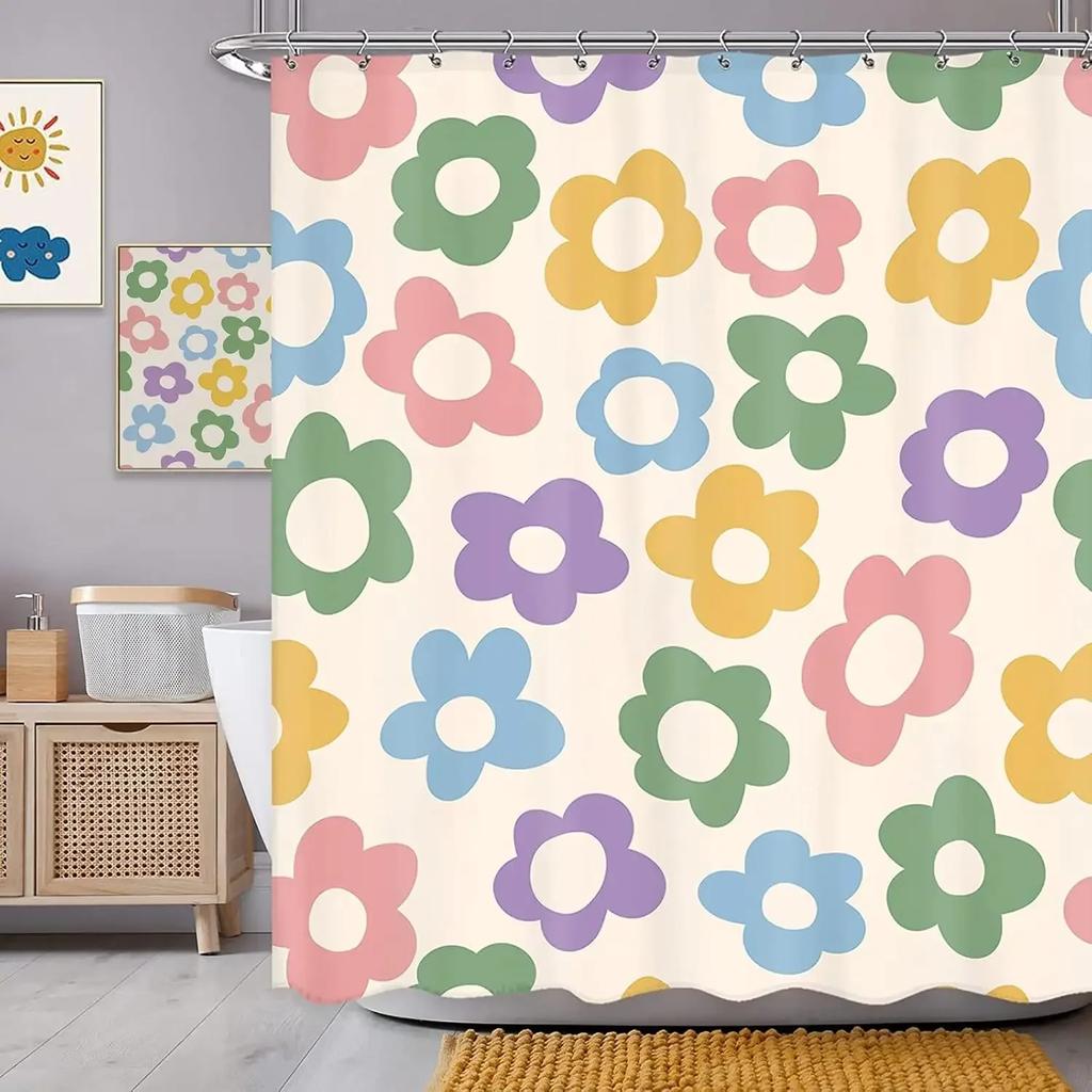 Watercolor Floral Shower Curtain Modern Home Bathroom Decorative Fabric Waterproof Shower Curtain 90x180cm