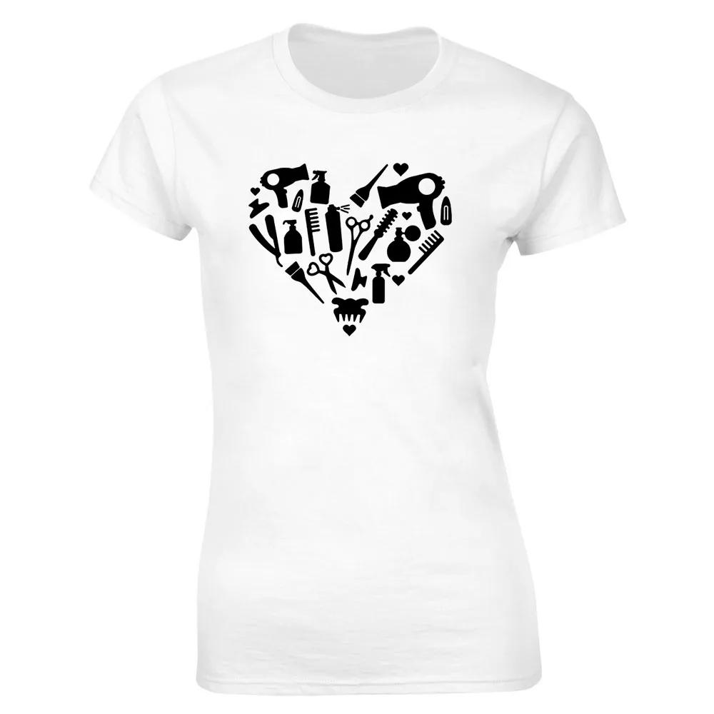 Hairdressing Hearbeat Barber Print Cotton Casual  Tshirt Women Funny T Shirt for Lady Streetwear Regular Top Tee