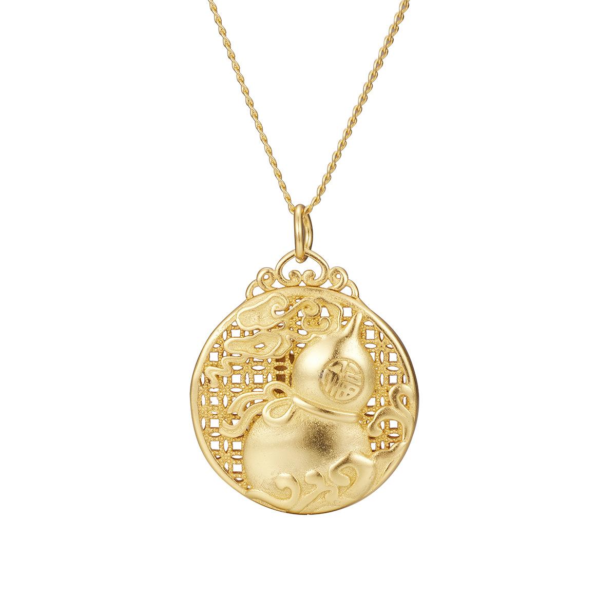 

S925 стерлингового серебра полые благоприятные облака тыква позолоченные старинные монеты кулон с иероглифом Фу ключичная цепочка мода 925 silver