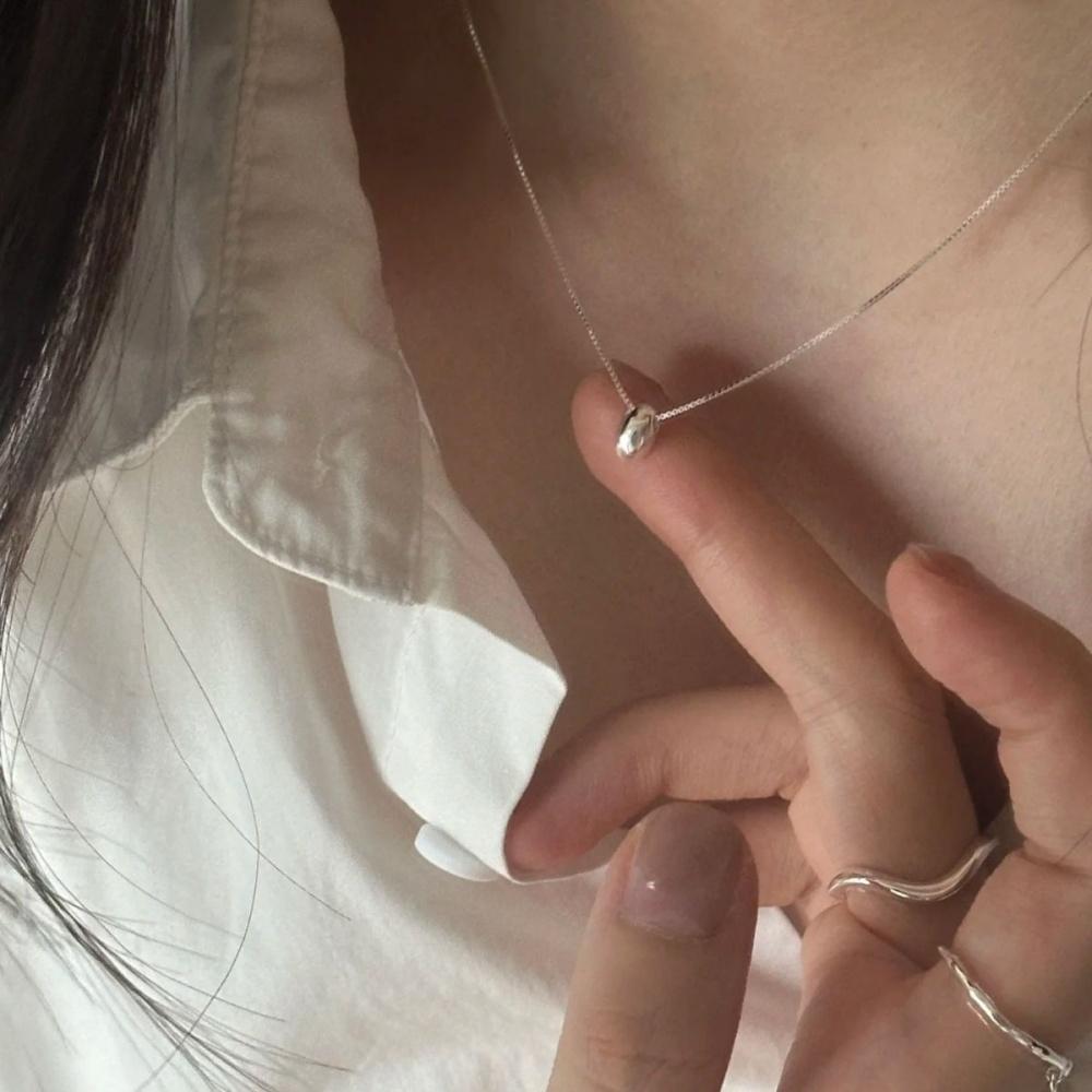 925 Silver Plated Hypoallergenic Bead Necklace Simple Charm Geometric Pendant Choker Birthday Gift Women's Fine Jewelry