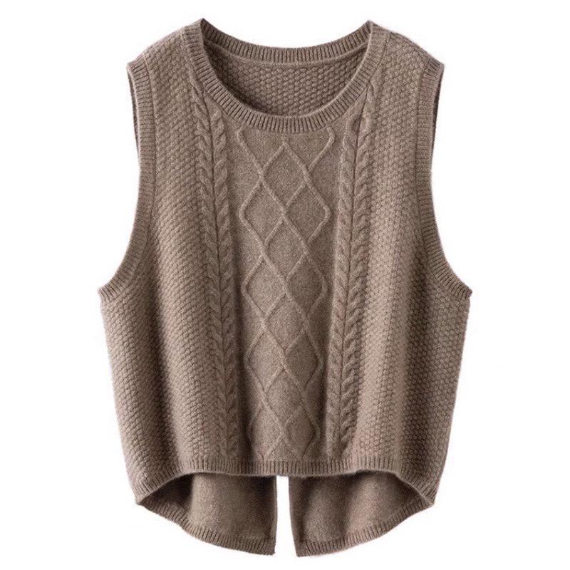 Damen 100% Wolle Grobstrick Rundhals Schlitz Weste Pullover Cardigan Top