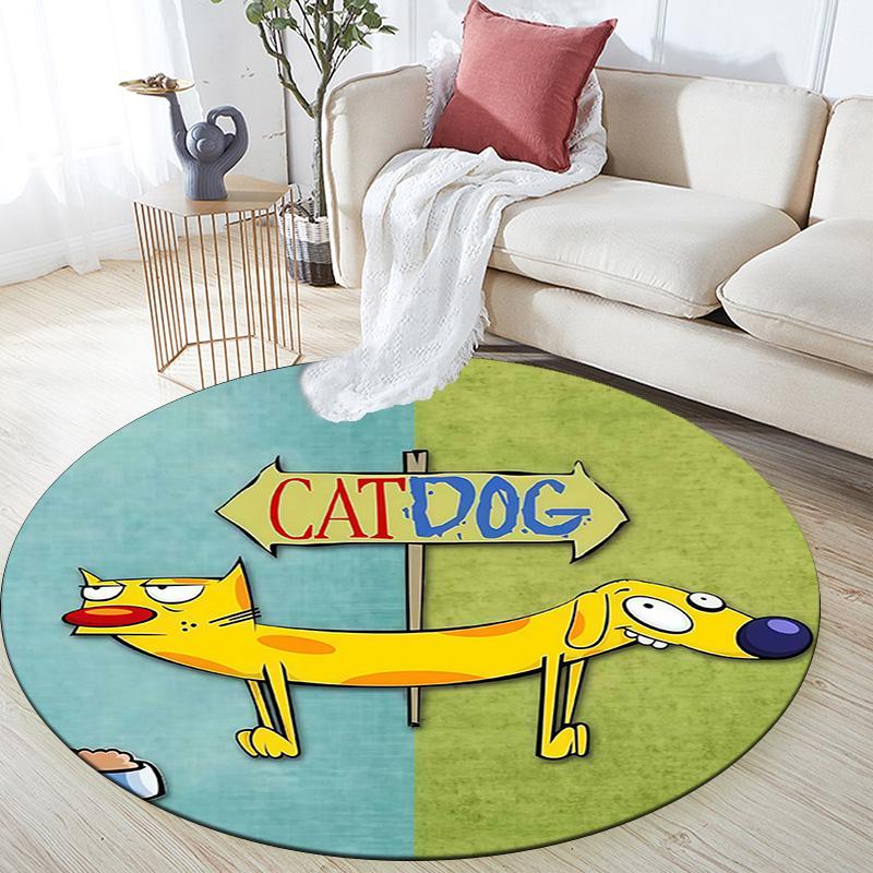 CatDog Round Area Rug,Carpet Rug for Living Room Bedroom Sofa Playroom Decor,Non-slip Floor Mat