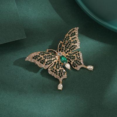 Broche papillon luxe léger haut de gamme verte rétro broche épingle pour manteau automne et hiver bijoux