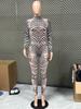 Women's Zebra Print Slim-Fit Long-Sleeve Jumpsuit