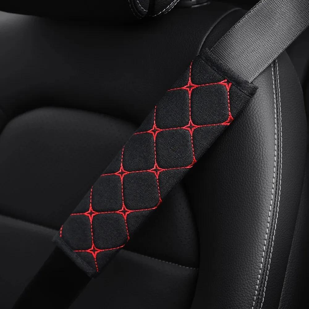 

1PCS A Linen Embroidered Breathable Fabric Car Seat Belt Shoulder Strap Cover Insurance Strap Cover Comfort Car Accessories