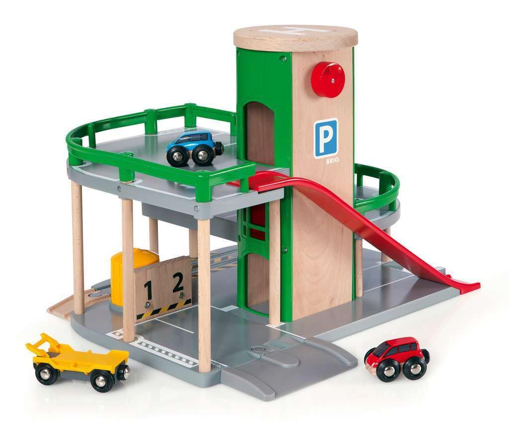 BRIO Wooden Rail Educational Toy Parking Garage (Ages 3+) 33204 Birthday, Christmas, Indoor Play, Brain Training for Boys and Girls