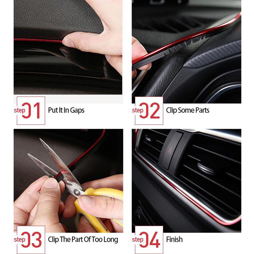 5M Car Dashboard Insert Flexible Trim Auto Interior Door Edge Decorative Moulding Strip Accessoires With Scraper