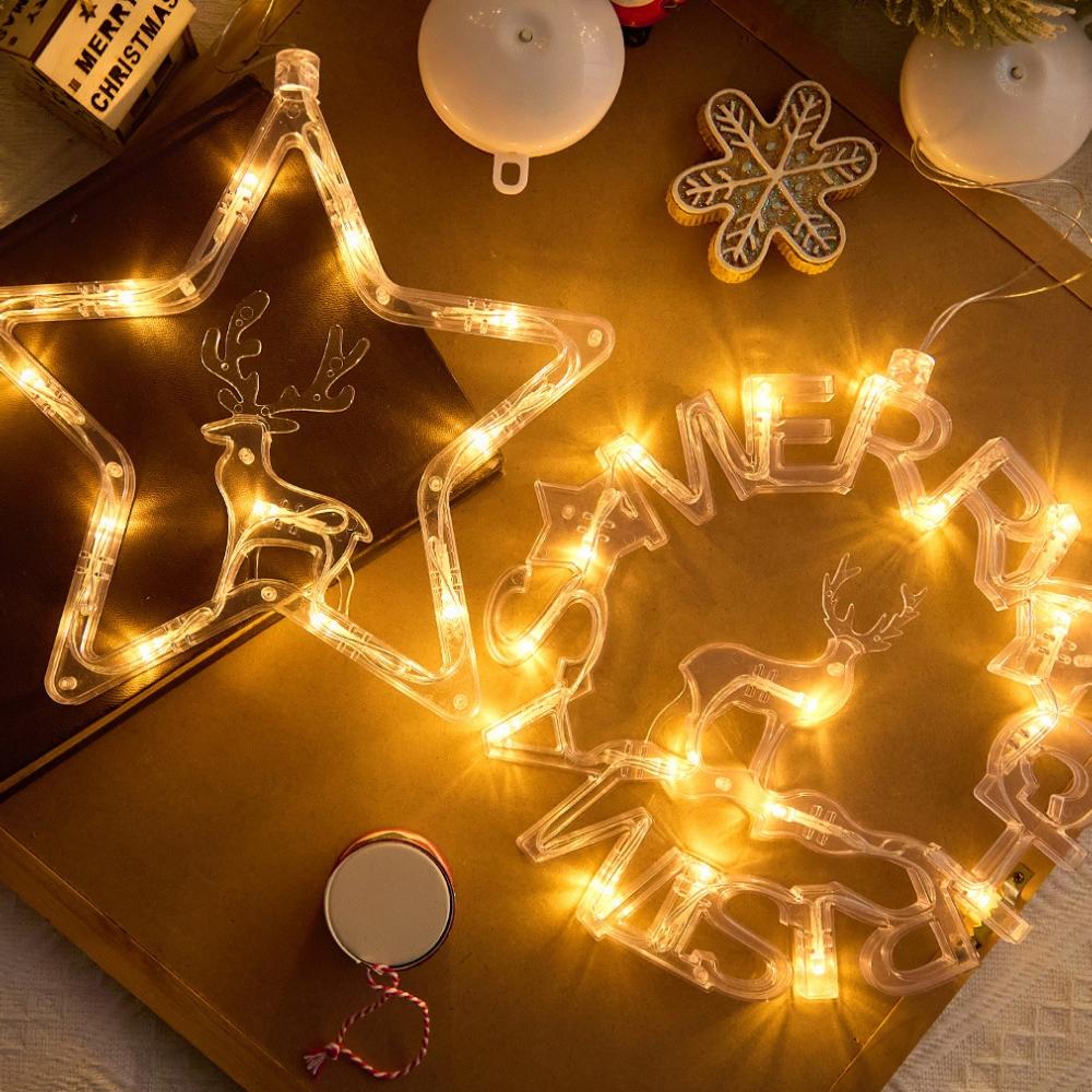 LED Kerst Zuignap Raamlicht, Werkt op Batterijen, Ster Boom Krans Hangdecoratie voor Huis Slaapkamer Winkel