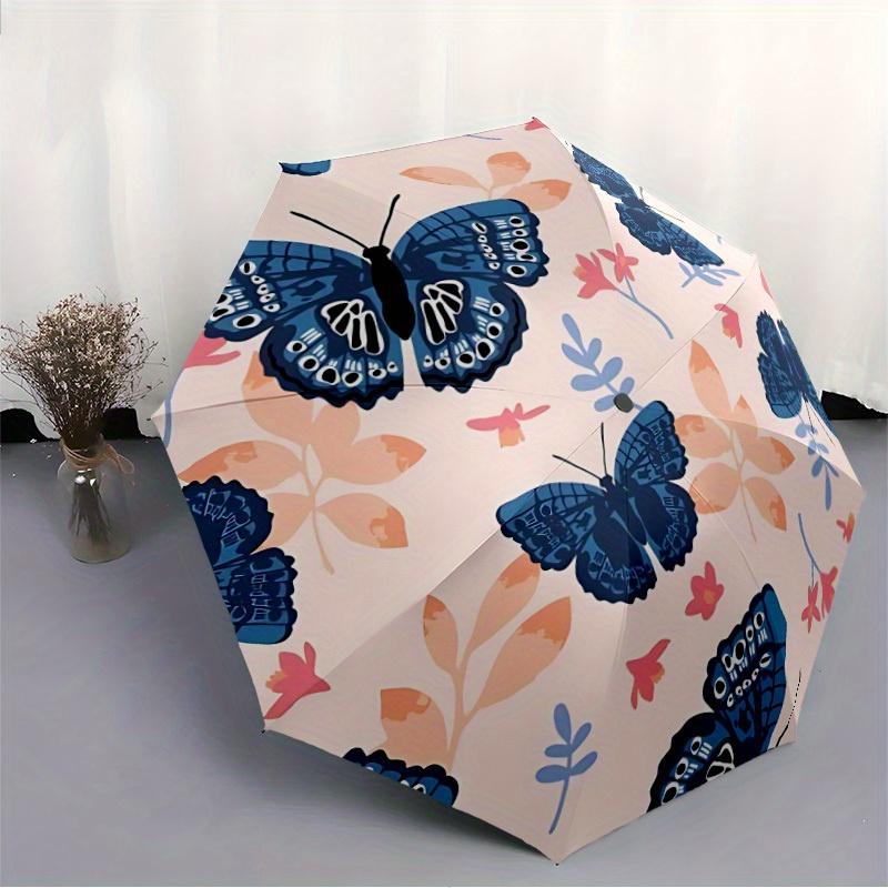 1pc Butterfly Floral Automatic Open/close Folding Compact Umbrella, 8-Rib Sturdy Canopy, Lightweight Portable, Everyday Use, Gift, Outdoor Umbrella, T