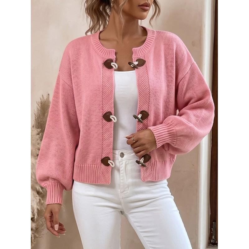 Vintage Horn Button Knit Cardigan Women Casual Winter Sweater