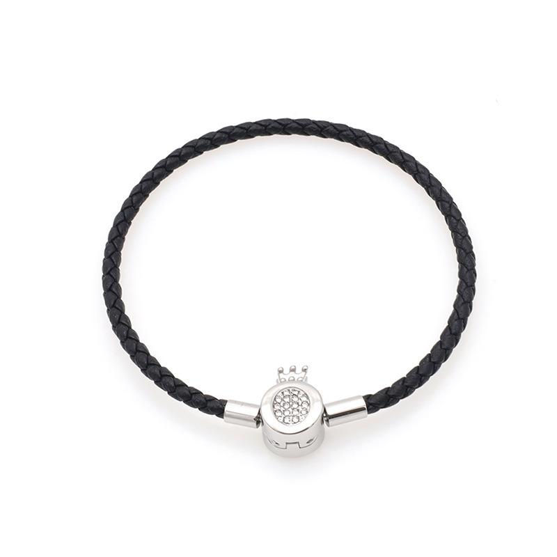 Accessories Niche Design Titanium Steel Diy Handmade Crown Press Buckle Bracelet Fashion Weave Leather Hand Rope Women
