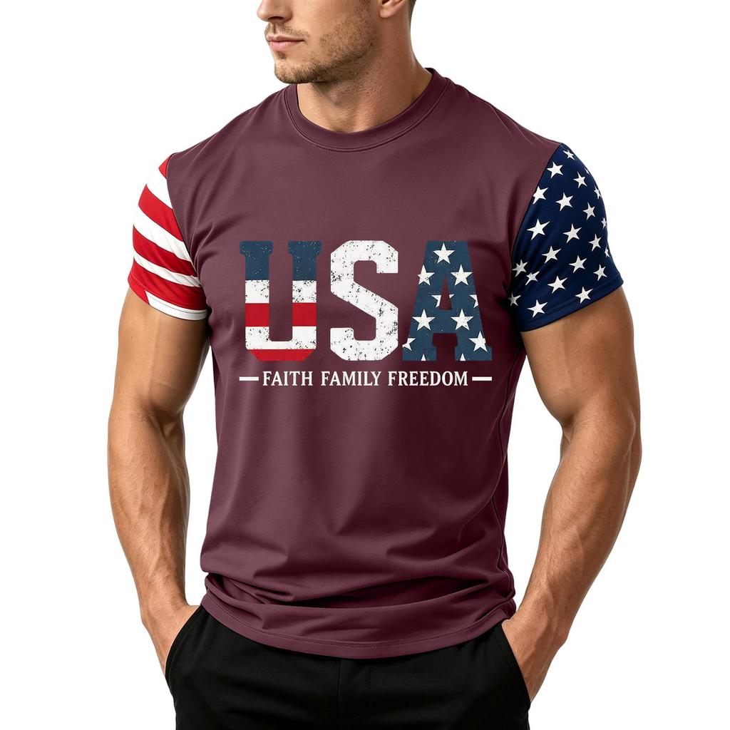Men's Independence Day Flag Print Short Sleeve T-Shirt, Loose Casual Daily Summer Tops