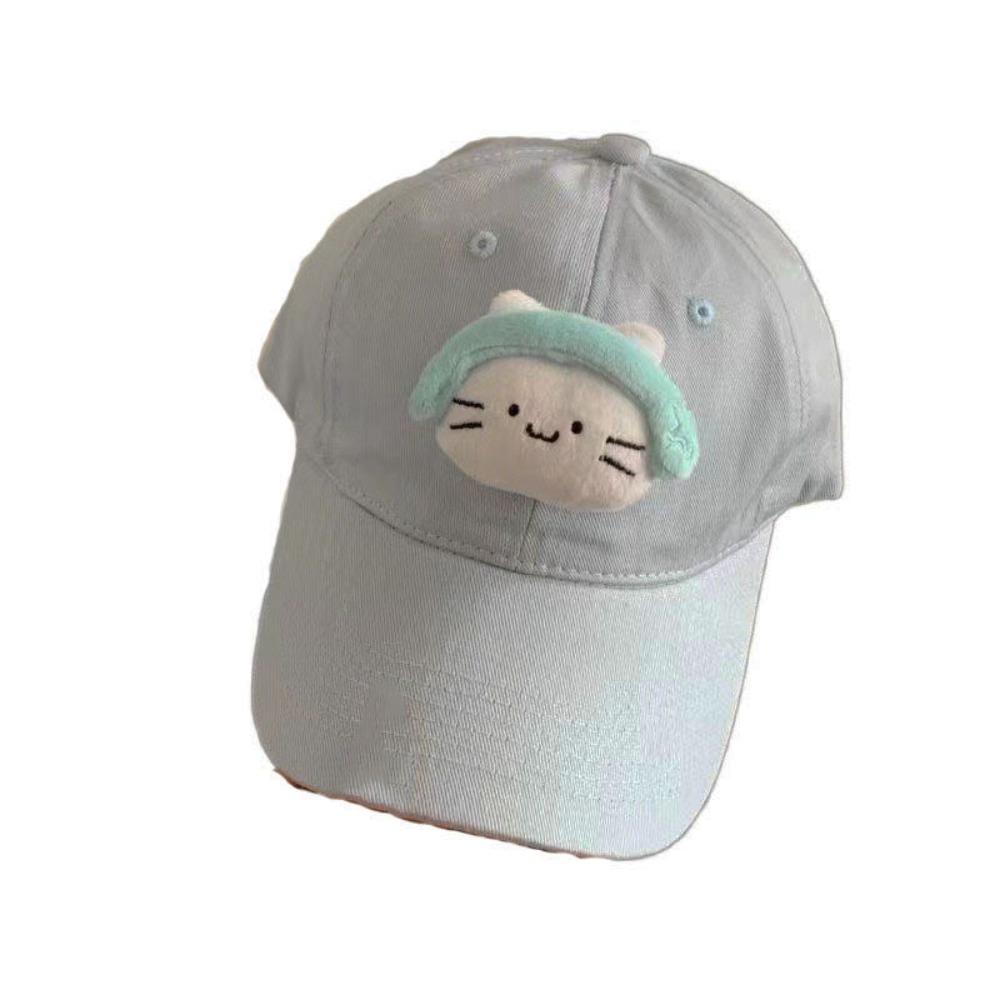 Korean Style Plush Doll Baseball Cap Solid Color Peaked Cap Fashion Earphone Cat Sun Hat  Men