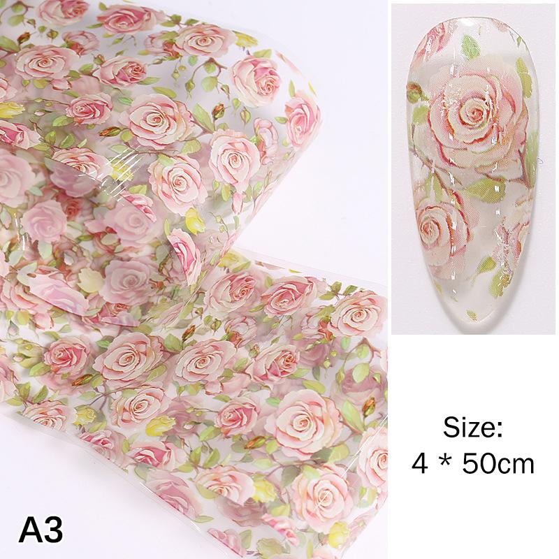 1Pcs 100cm Flower Rose Nail Transfer Foils Sticker Paper Floral Stickers Nails Wraps Tulip Nail Art Stickers Decal Nail Art A3