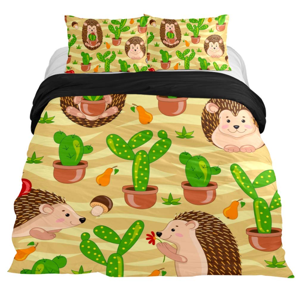 Cartoon Hedgehog King Queen Duvet Cover Rainbow Iridescent Bedding Set For Kids Girls Boys Starry Sky Animal 2/3PCS Quilt Cover