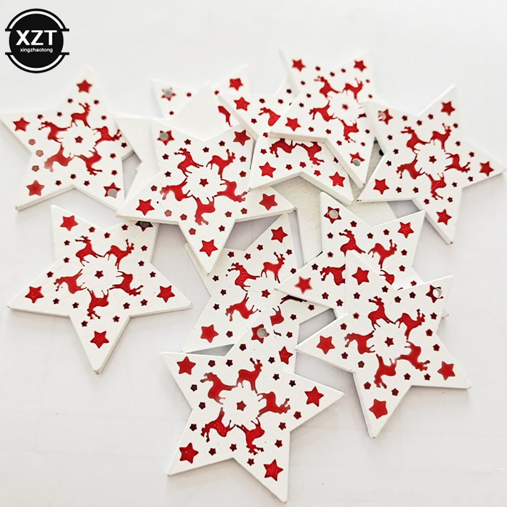 10PCs 5cm Wooden Christmas Ornaments Kids Toys For Chirstmas Tree Hanging Pendants Xmas DIY Decoration For Home Party New Year