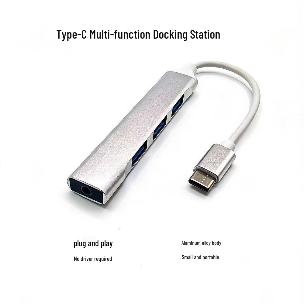 USB Hub 3.0: High-Speed 4-Port Audio Splitter & Docking Station серебряный