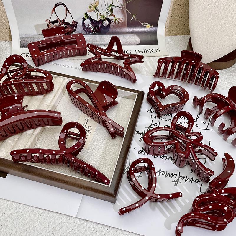 Ancola Wine Red Polka Dot Acrylic Claw Hair Clip