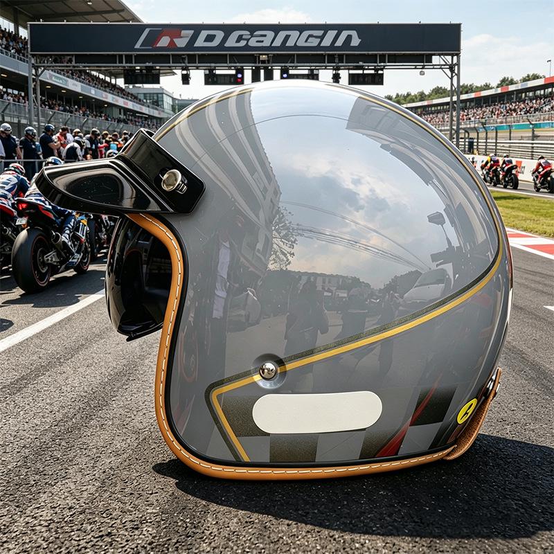 High-Quality Retro Motorcycle Half Helmet with Built-In Goggles for Men and Women