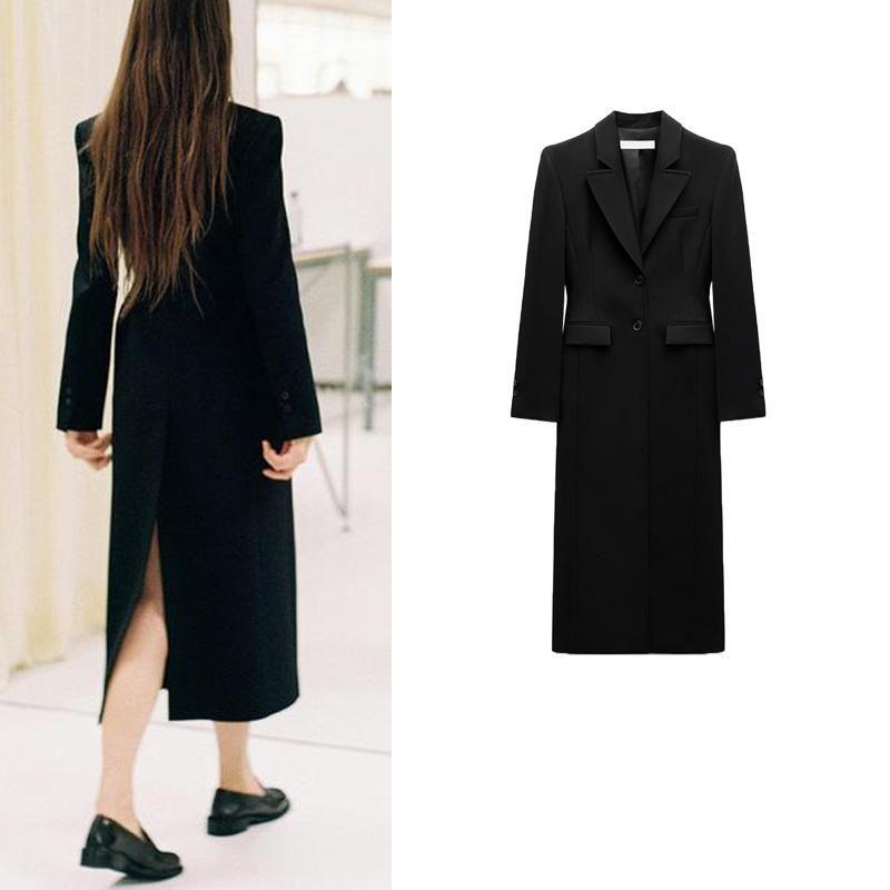 Autumn and Winter New Women Clothes Western Style Black All-Matching Slim Fit Lapel Long Sleeve Large Overcoat Outerwear 9698633