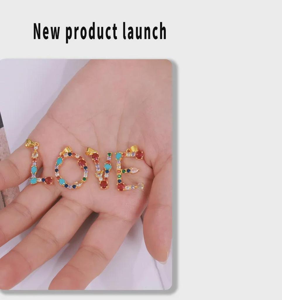 Colorful Zircon Alphabet Pendant Necklace - Hip-Hop Style