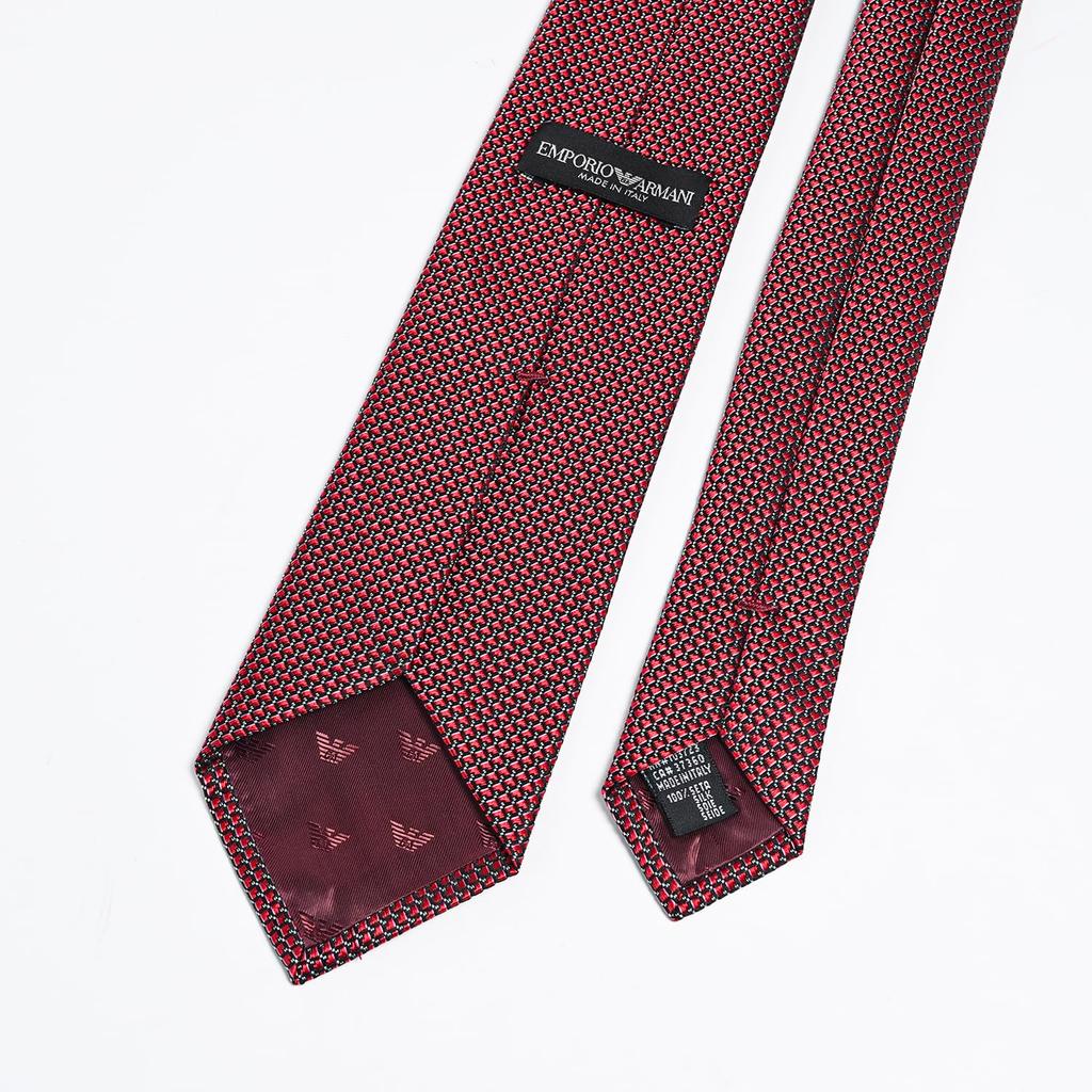 Emporio Armani Jacquard Micro Made in EM001346 TE13740 F5029 Men's Tie, 7.5cm Wide, 100% Silk, Check, Red, Italy, [Used]