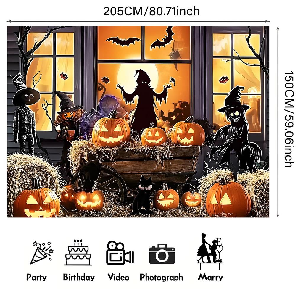 1 piece of Halloween photo background banner - Spirit witch, pumpkin and haunted house scenezyc