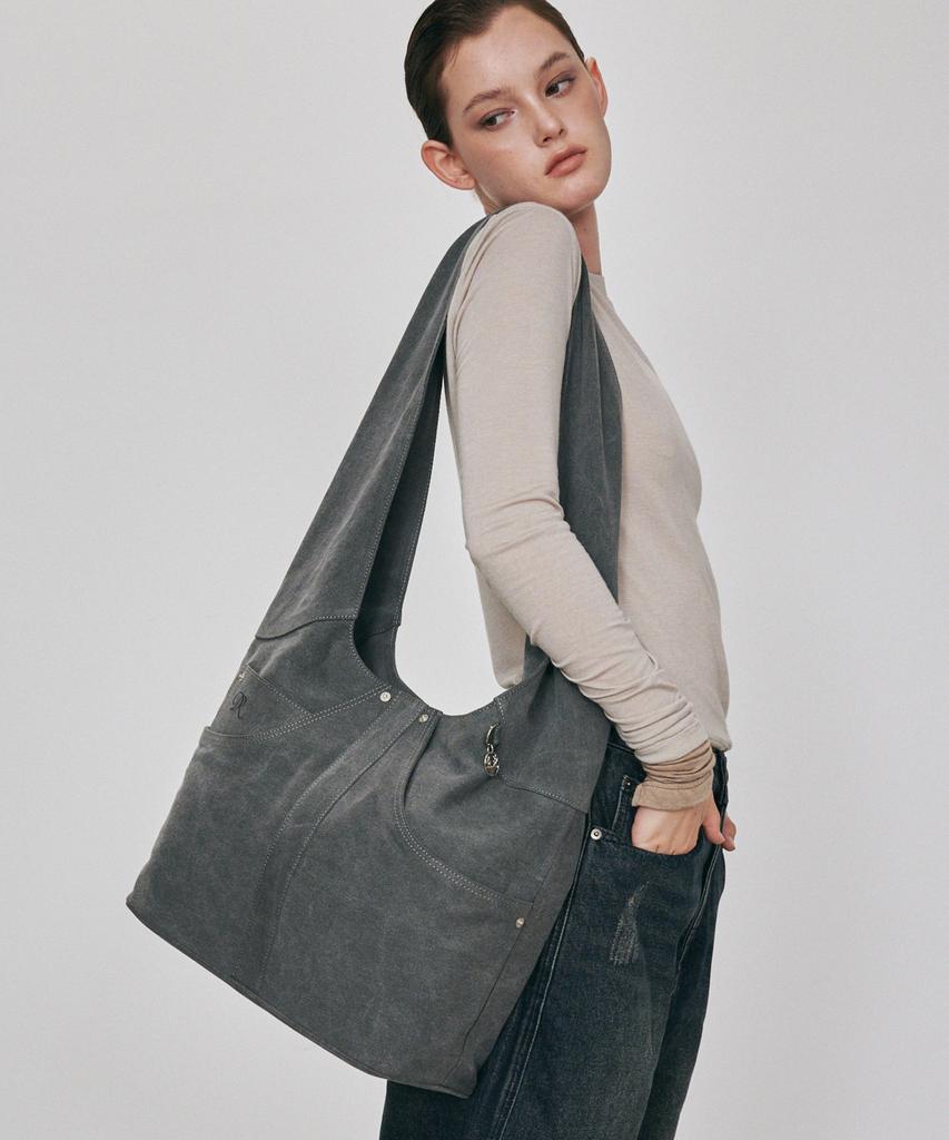 Dearmydeer Denim Motif Oversized Shoulder Bag (Charcoal)