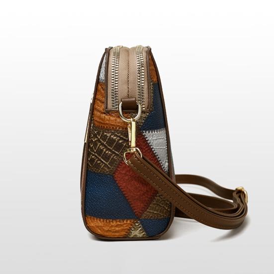 Crossbody Shoulder Bag Vintage Geometric Ladies Phone Bag Patchwork Colorblock Purses Double Layers Detachable Shoulder Strap Lady Purse Commute