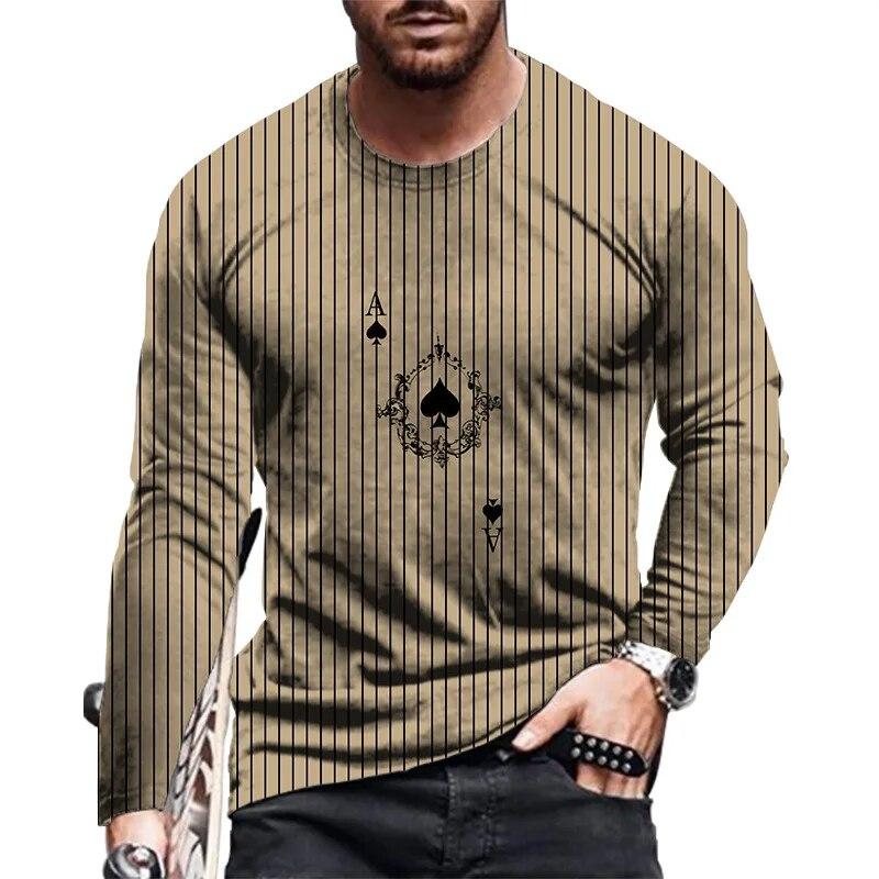 Simple Vintage Pattern 3d Print Men's O-Neck T-shirt Casual Long Sleeve Oversized Pullover Fashion T-shirt Men Clothing