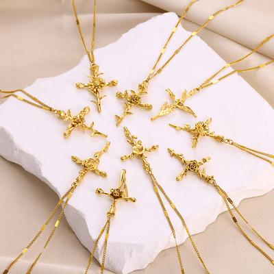 Vintage Birth Flower Cross Necklaces For Women Gold Color Metal Month Flower Necklace Birthday Wedding Party Jewelry Gift